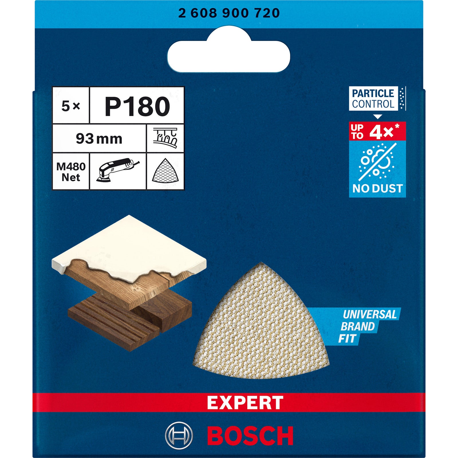 Bosch Professional 5x Abrasivi a Rete Expert M480 per Legno Duro, Vernice su Legno, 93x93 mm, Grana 180, Accessorio Levigatrice a Delta - 8