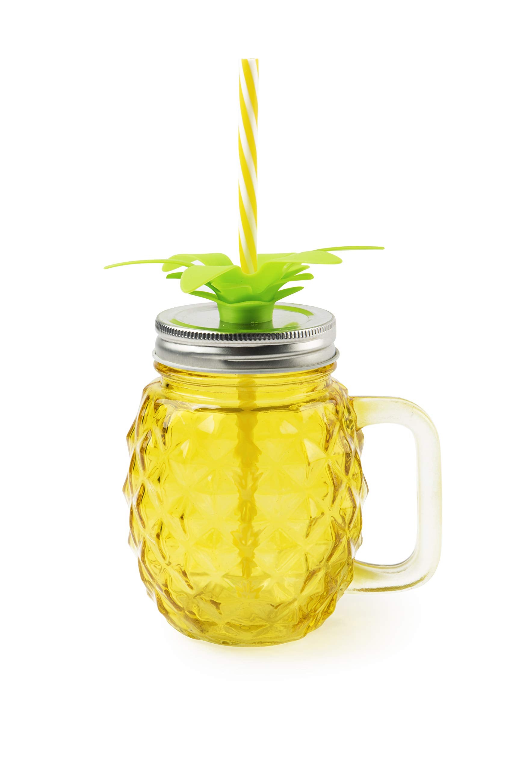 Orion Group Bicchiere In Vetro Con Coperchio E Cannuccia – 450 Ml, Decorazione 'Ice Cold Drink', Ideale Per Cocktail E Limonate