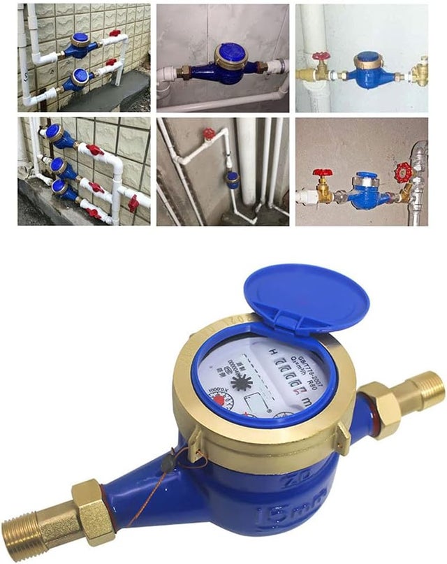 Compteur D'eau Froide Numérique Dn15, Compteur D'eau Métallique Filetage 4 Points en Fer, Outil de Mesure du Débit pour Robinet Domestique et Jardin,