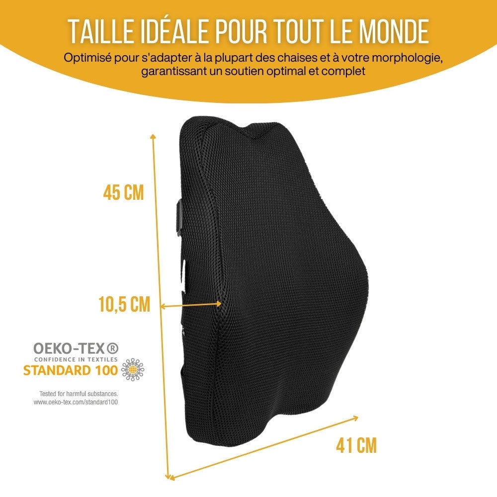 Coussin de Soutien Lombaire Allongé Ergonomique - 45x41x10,5 - en mousse à mémoire de forme - Sangles réglables - INPHYSIO - 4