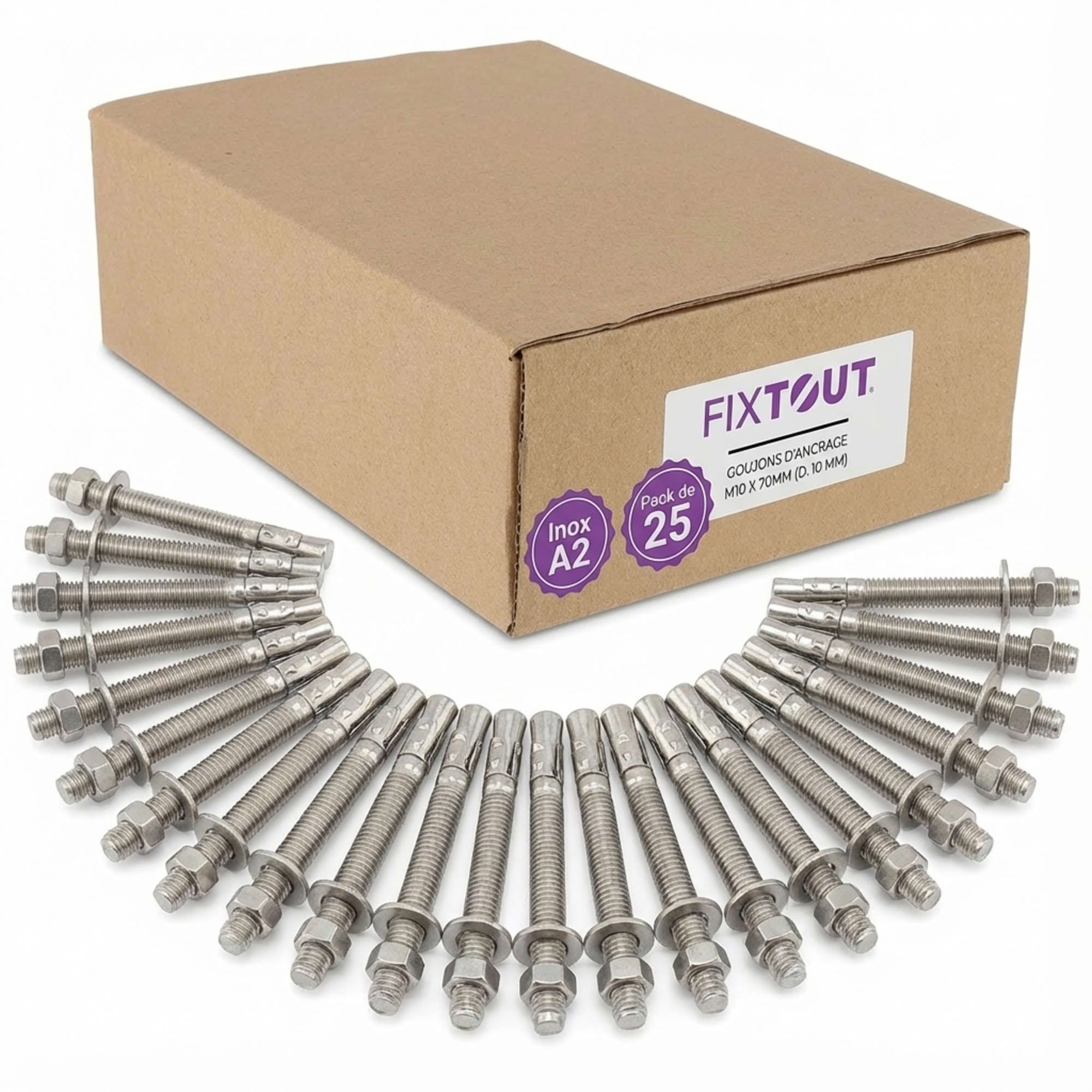 Lot de 25 goujons d'ancrage en acier inox A2 M10 Diamètre 10 mm — free download