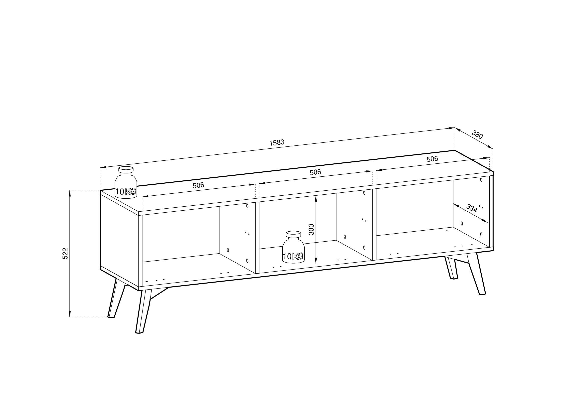 Szafka RTV: jodełka eukaliptusowa / jodełka skandynawska, nogi drewniane, 158 x 52 x 38 cm - 9