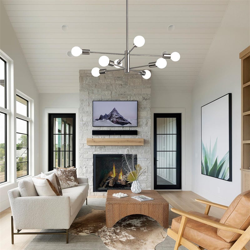 Nowoczesny żyrandol Sputnik,lampa sufitowa z połowy XX wieku z 8 źródłami światła i regulacją wysokości,do sypialni, salonu,żarówka nie jest dołączona - 7