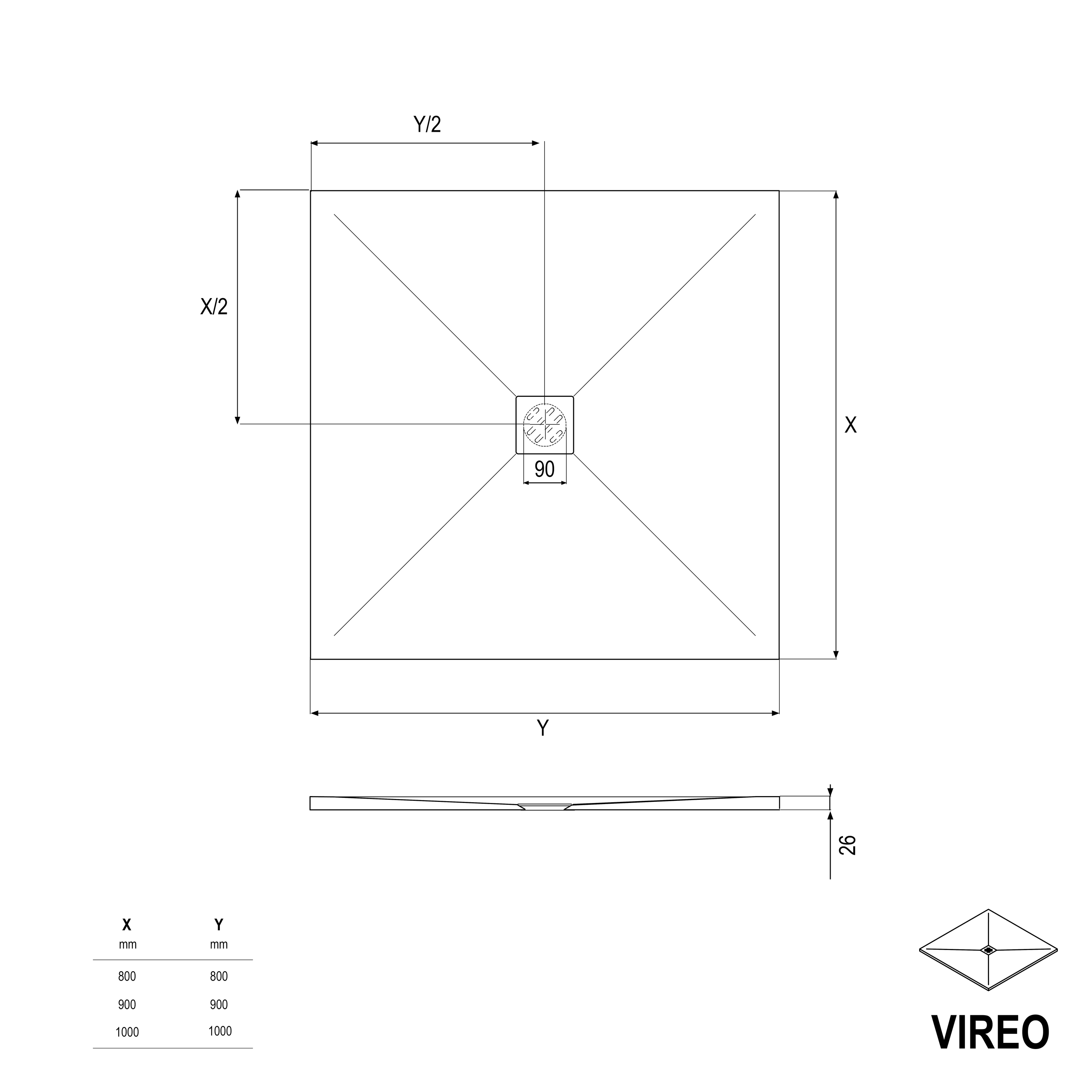 Bernstein Brodzik płaski VIREO odlew mineralny 100x100 antracytowy mat + zestaw odpływowy i syfon - 5