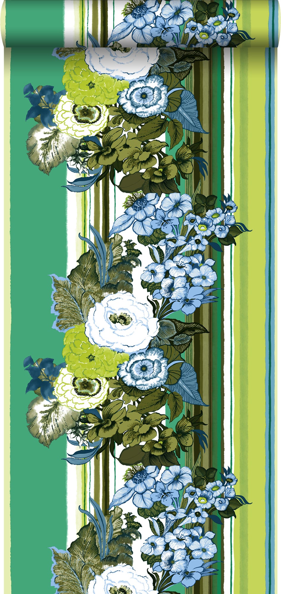 Tapeta zabytkowe kwiaty zielonymIlimonkowej zieleni - 53 cm x 10.05 m - ESTAHOME