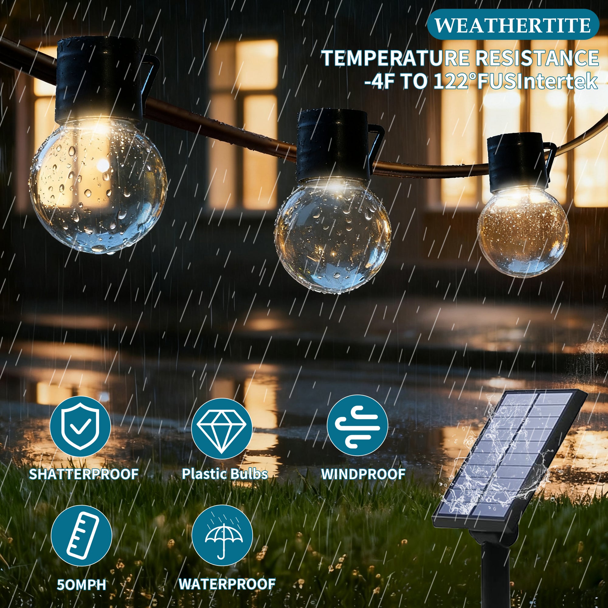 LUXEN Cadena de luces solares para exteriores de 10M, Impermeables con 40 Bombillas Estilo Edison LED Irrompibles de Luz Cálida (1W), para Patio - 7