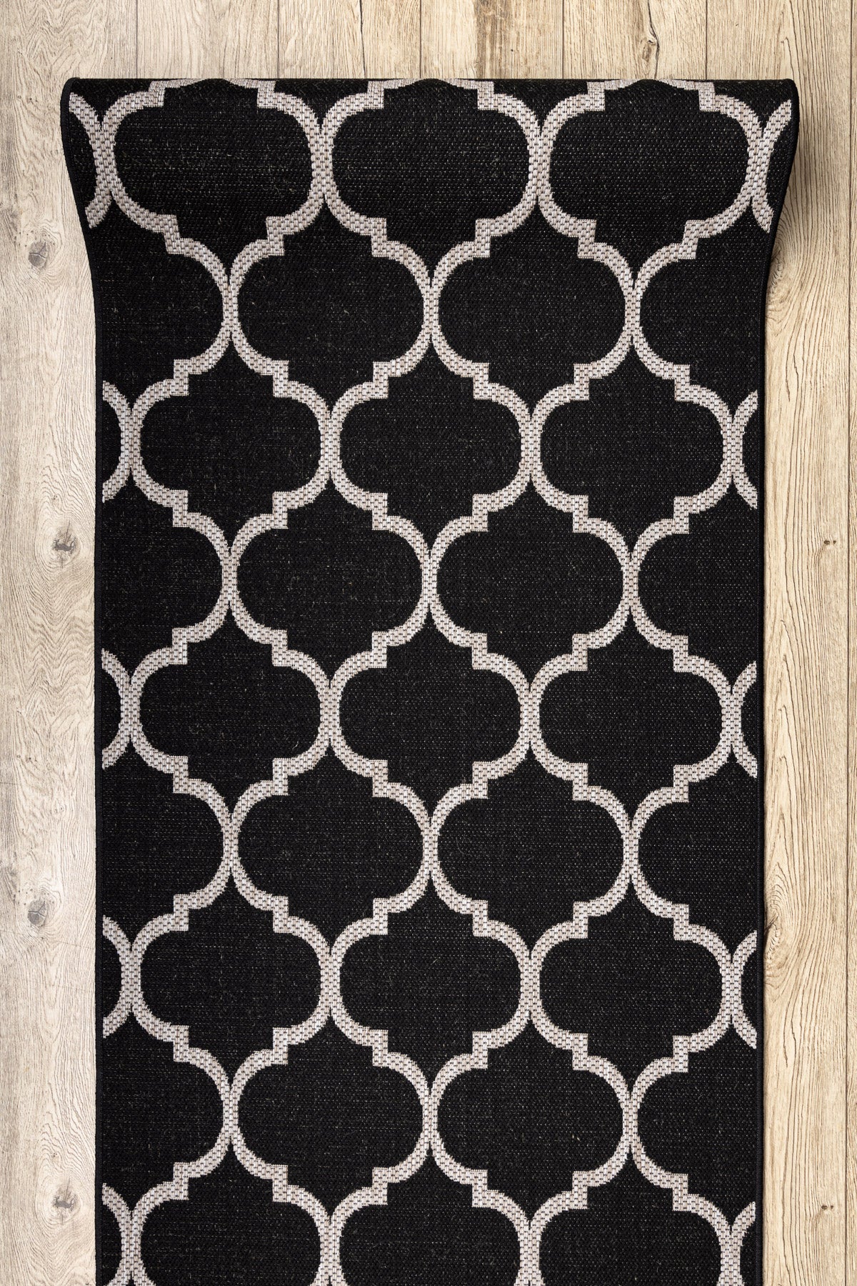 TAPIS DE COULOIR SIZAL FLOORLUX modèle 20608 Treillis marocain noir / argentin 120 cm 120x250 cm - 4