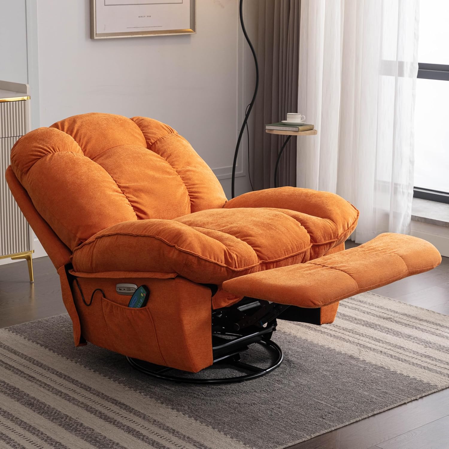 Fauteuil inclinable de Relaxation électrique, Chaise de Loisirs Fonction de Chauffage de Vibration, Connecteur Type C & USB(Orange) - 8