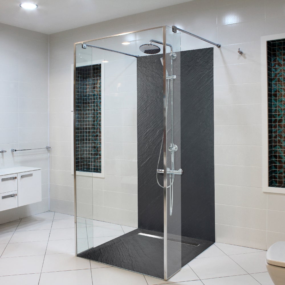 Pannello da rivestimento doccia 260 x 120 cm in pietra naturale grafite nero - 3