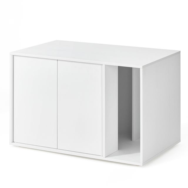 Assemblage Ultra-rapide sans Outils Toolless, Cache-litière, pour Grands Chats, Porte à Ouverture par Pression, Table, Blanc Neige