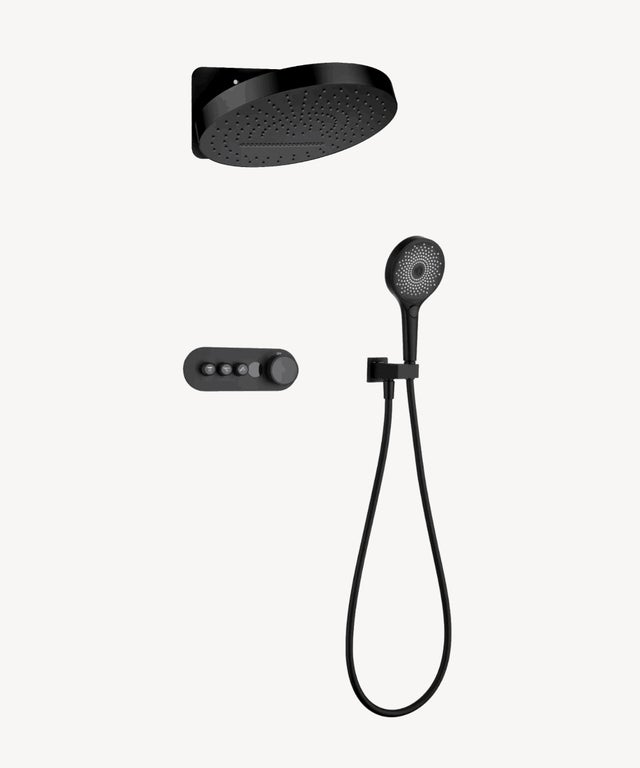 Pack mitigeur thermostatique de douche encastrée pommeau pluie et cascade - Noir