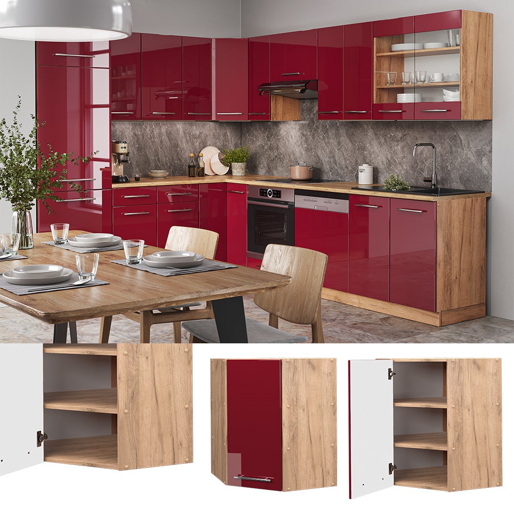 Meuble Haut De Cuisine Fame-Line 40cm - Rouge Bordeaux/Anthracite - Portes Soft-Closing Et Coulisses Total