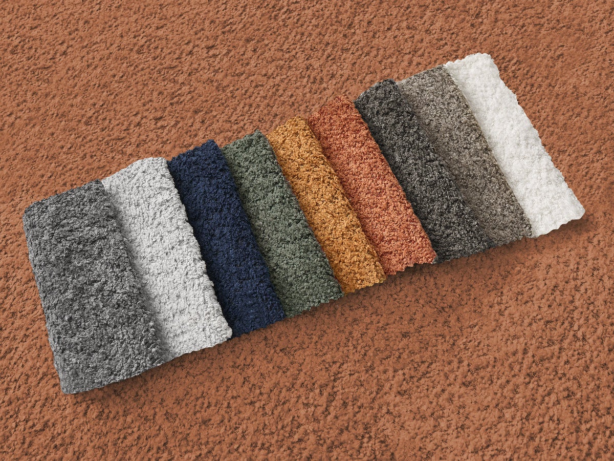 Canapé d'angle fixe AZRA tissu bouclette BOBOCHIC 3 places Orange ...