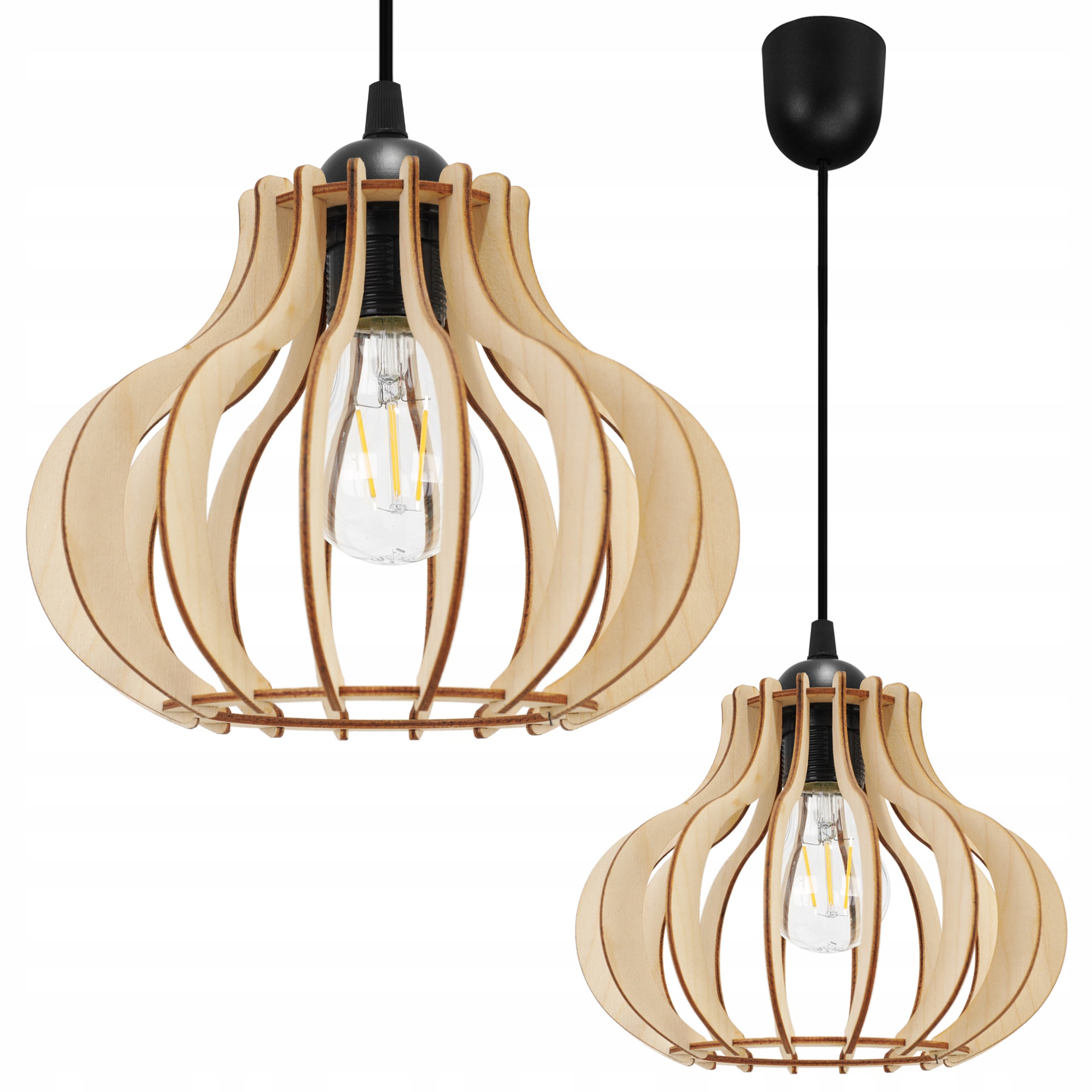 Lampa sufitowa wisząca Timber boho 1xE27 abażur owalny drewniany beżowy Light Home LH