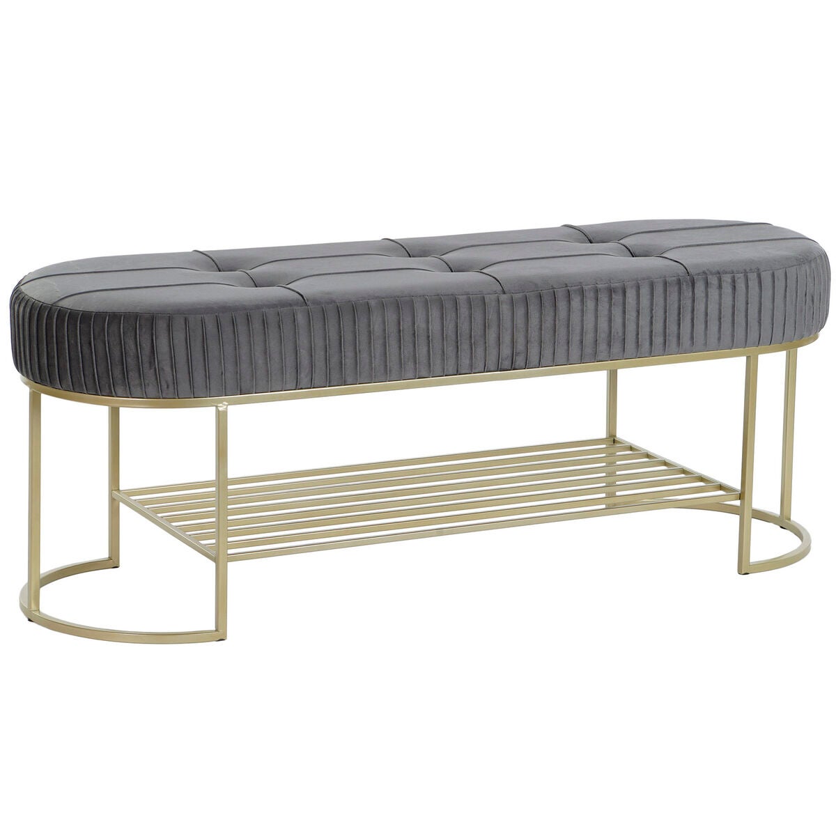 Banqueta dkd home decor gris dorado metal 120 x 40 x 45 cm