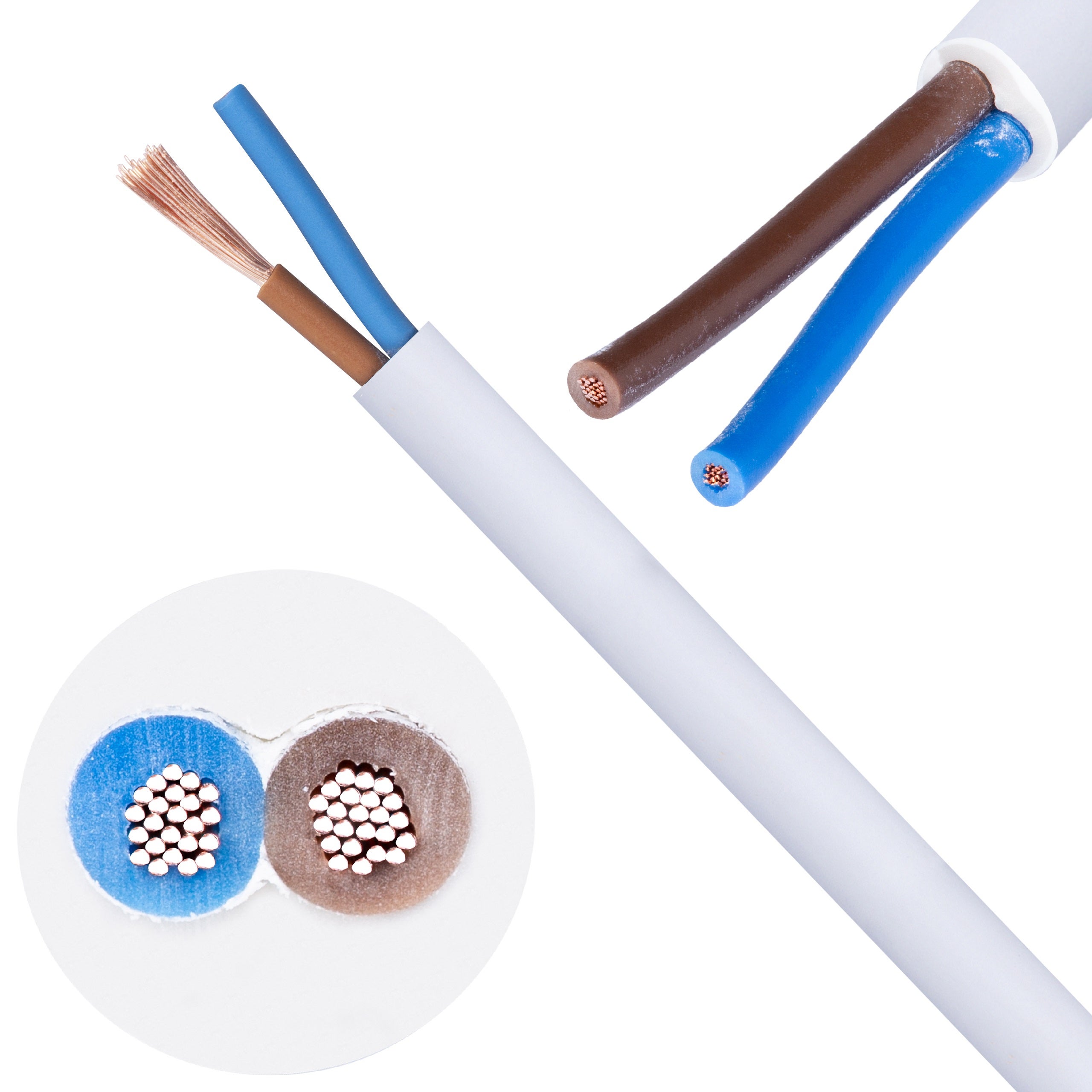 Kabel mieszkaniowy OMY / H03VV-F 2x0,75mm2 biały 300/300V giętki linka Elektrokabel 25m