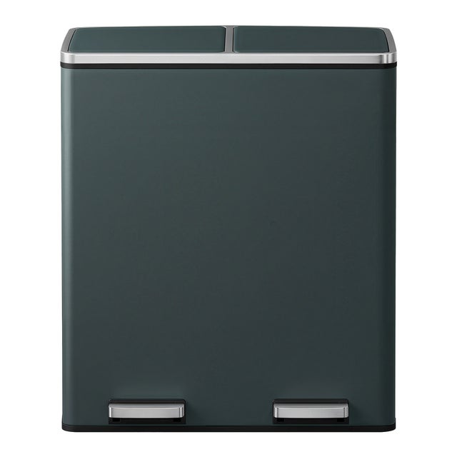 Poubelle de Tri 60 L avec 2 Compartiments, Seaux Intérieurs Amovibles, Pédales, Cuisine, Sacs Inclus, Gris