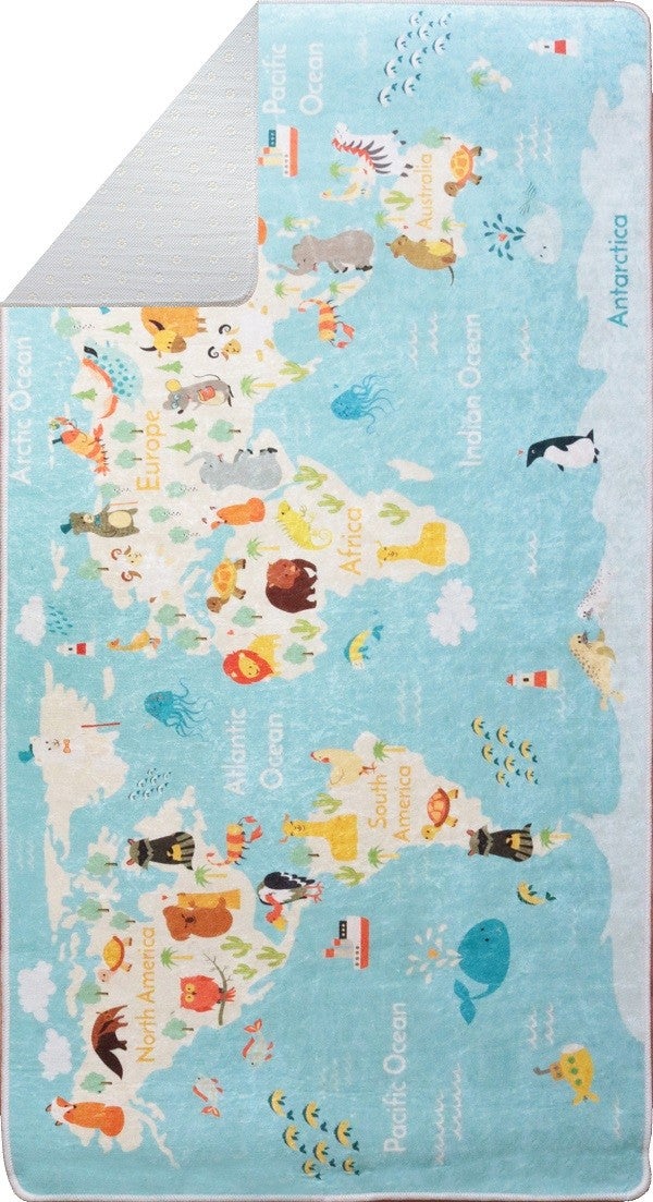 Tapis Enfant Monde Bleu - 80x150cm - 7