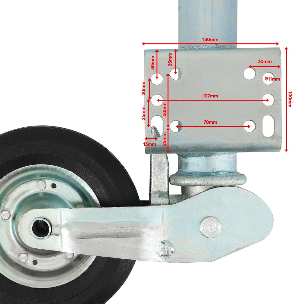 Roue Jockey - 500kg - Tube acier 60mm - Escamotable - Bride de fixation soudée multi-trous - Universelle tous types de remorques - 3