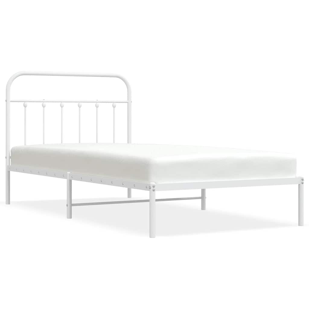 Łóżko Białe Metalowe Rama Łóżka Ze Stelażem Do Sypialni Pokoju 107x203 cm