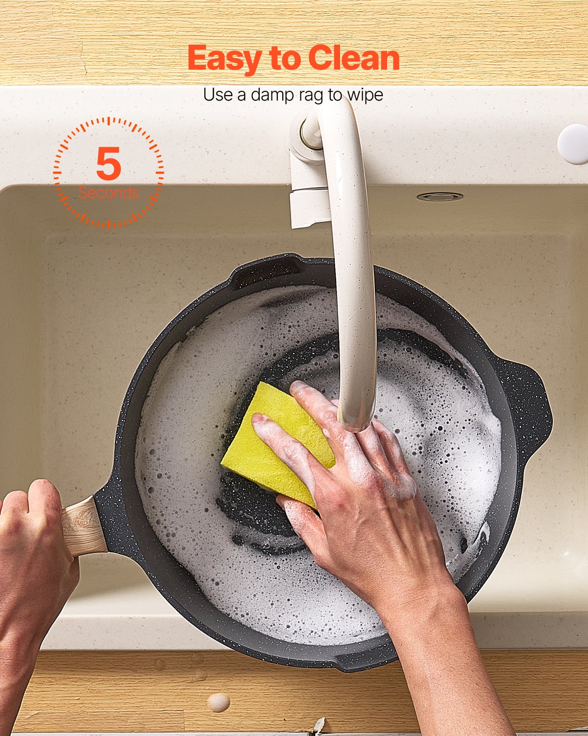 Batería de Cocina 17 pcs,VEVOR Sartenes y Ollas Inducción,Revestimiento Antiadherente Granito,Tapas de Vidrio Templado,Fritura,Salsa,Salteado - 7