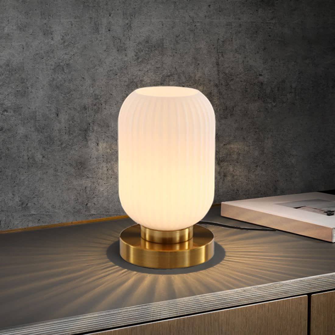 Lampka nocna, nowoczesna lampa stołowa w stylu mid-century z europejską oprawką i żarówką, ciepłe światło 3000K, biała, do sypialni