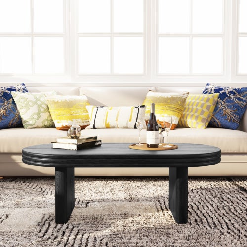 Table basse ovale noir, table d'appoint, table de salon en bois, pour salon et bureau - 2
