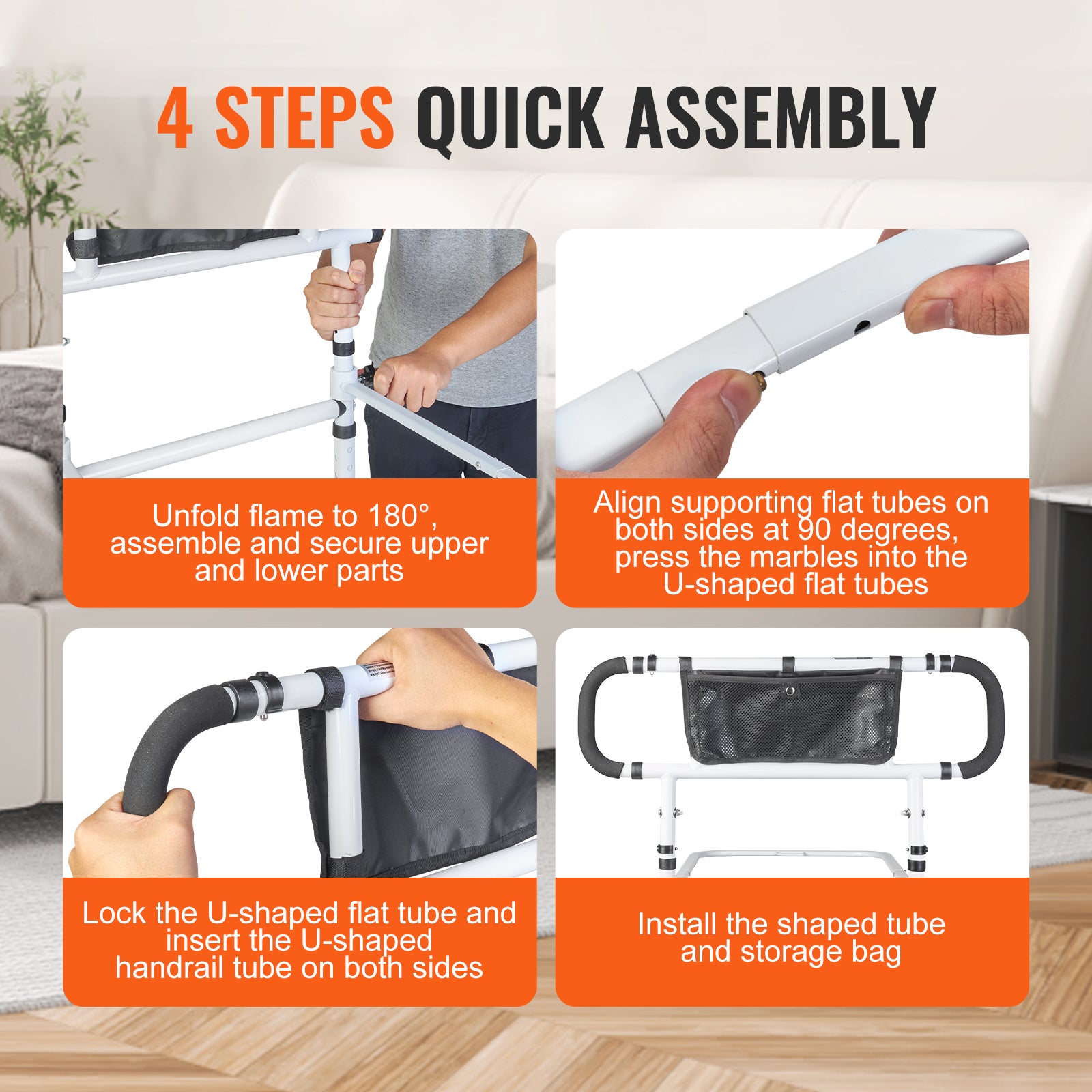 Barrière de Lit VEVOR pour Adultes Personnes Âgées Pliable 180° Rail de Lit d'Assistance Protection Latérale Charge 204kg Poignée Réglable à 4 Niveaux - 5