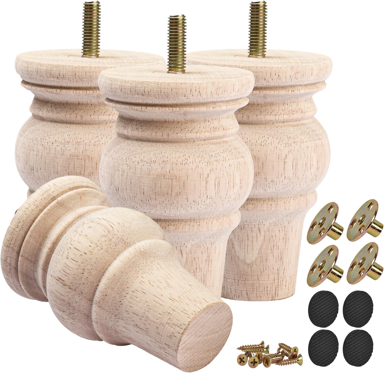Picioare de mobilă din lemn masiv, set de 4, 10 cm. Pentru canapele, scaune, otomane, comode, dulapuri și mese. Găuri pre-găurite M8. Rezistente. 4buc