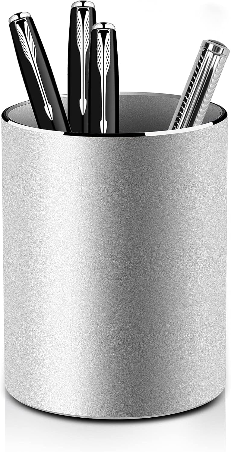 Laughhe Porte-Stylo Pot à Crayons Rond Métal - Organiseur Bureau Aluminium Durable