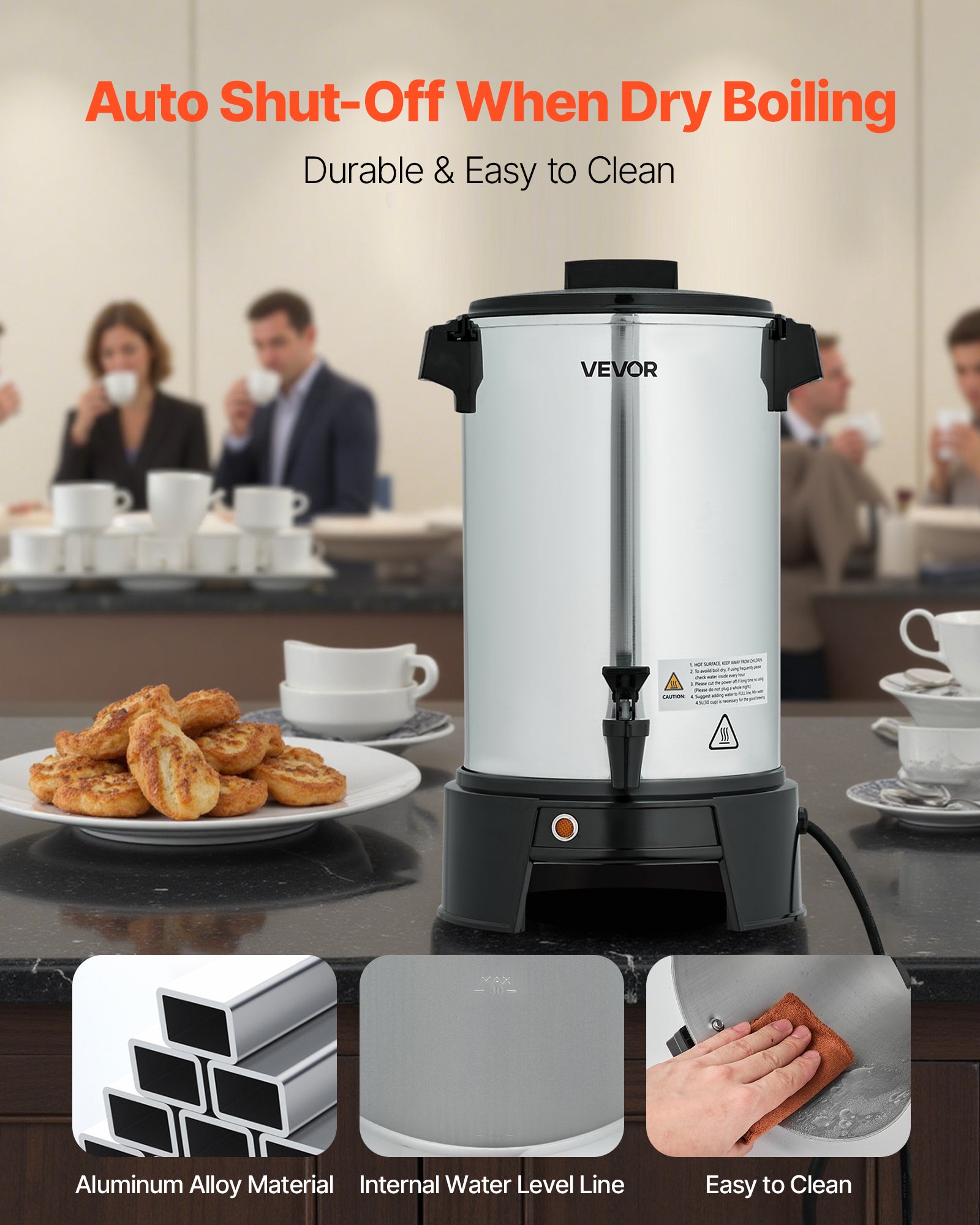Percolateur Café VEVOR 4,5 L 30 Tasses, avec Robinet Anti-goutte, Infusion Rapide, Contrôle Automatique de la Température, pour Restauration Bar Café - 6