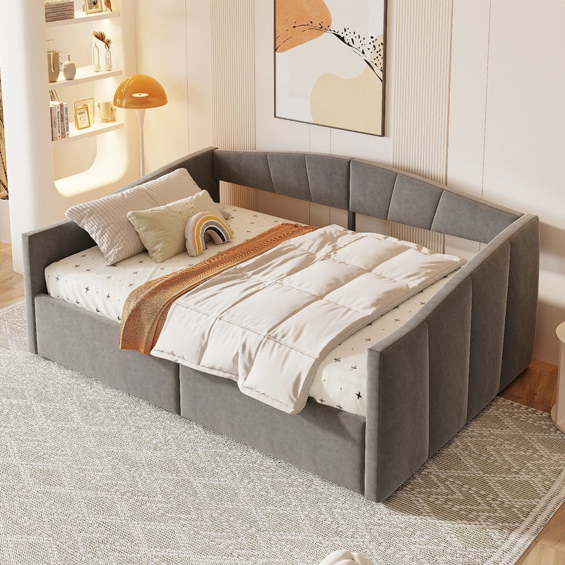 Sofa rozkładana 140x200 cm - z podstawą z listew - tkanina aksamitna - szara (materac nie wchodzi w skład zestawu)