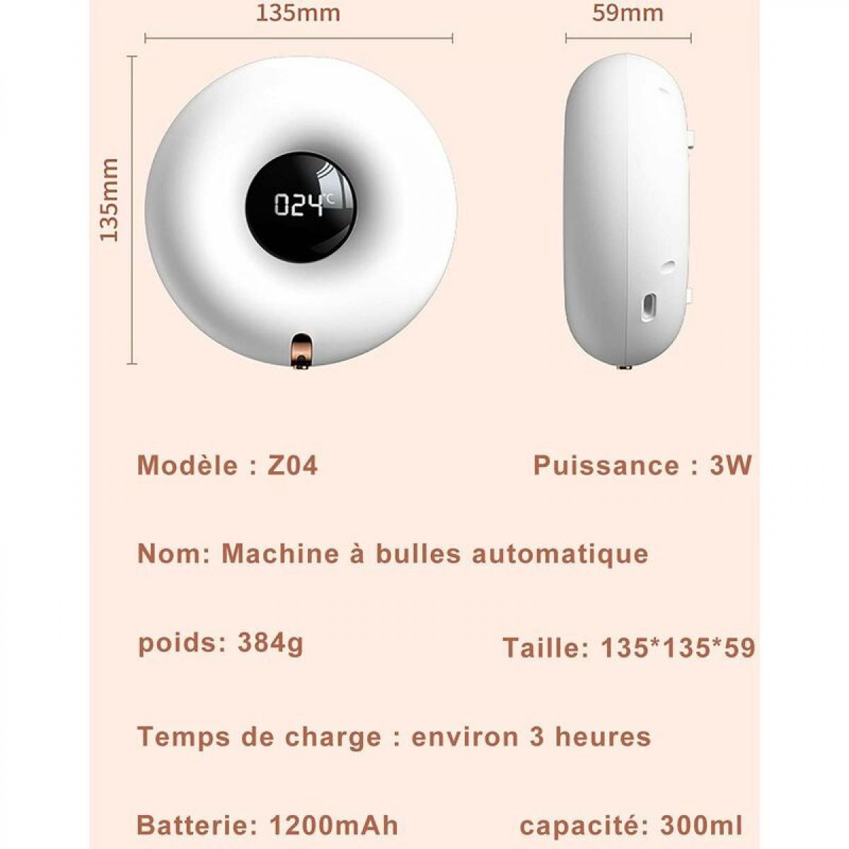 Distributeur de Savon Automatique, Barboteur, Laver Main Nettoyer Machine, Mousseur Cosmétique, Donuts Mural, sans Contact Type C de Charge - 2
