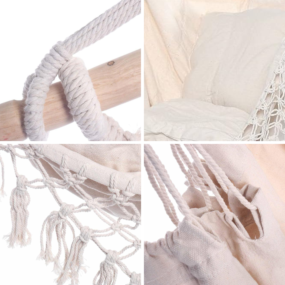 Mecedora Colgante Sillón de Jardín con Soporte y Cojines, Hamaca para Columpio Interior y Exterior - Beige - 7