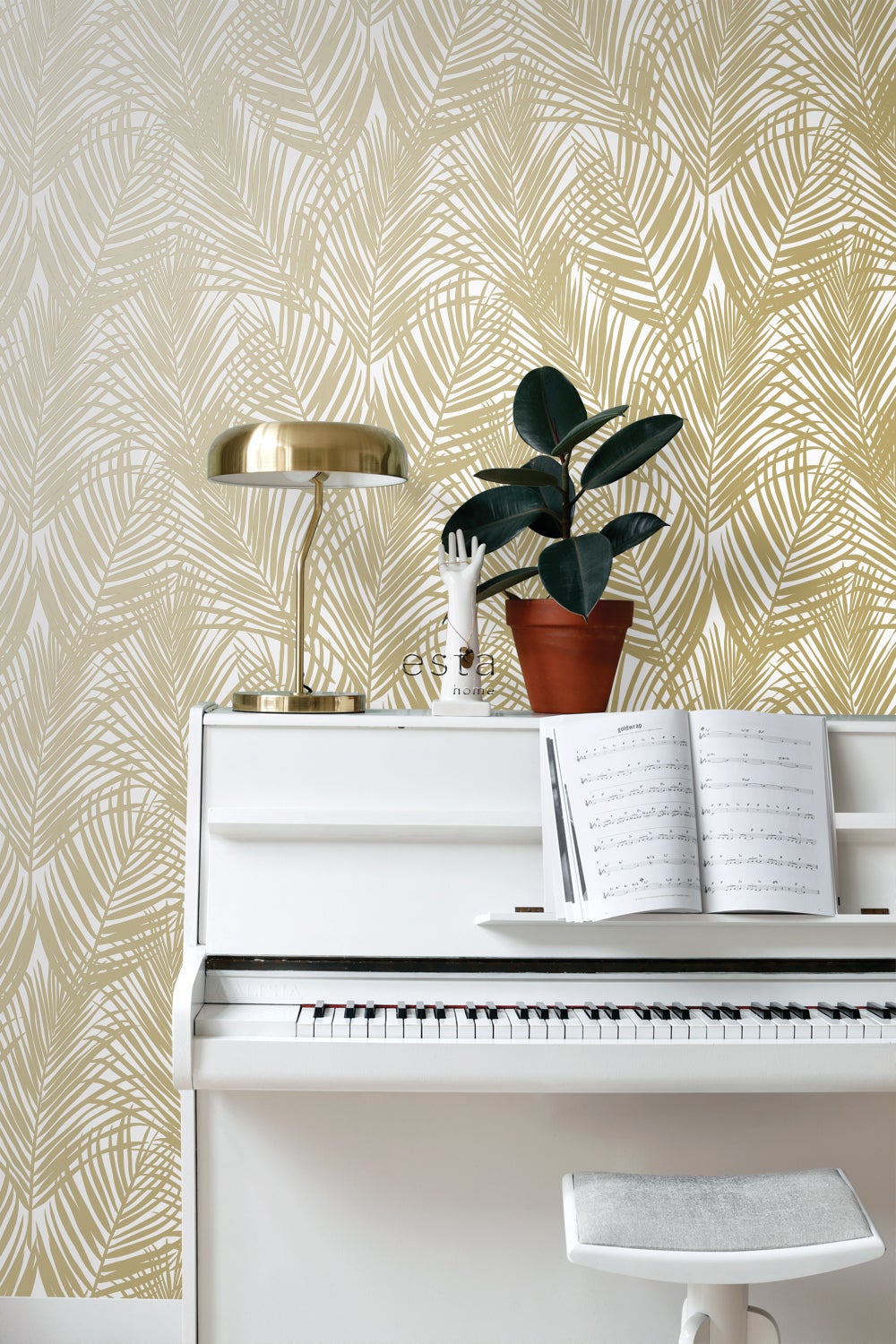 Papier peint feuilles de palmier or et blanc - 53 cm x 10.05 m - ESTAhome - 4