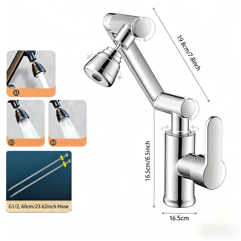 Kran z ramieniem robotycznym obracającym się o 360°, tryb trzech prędkości ciepłej i zimnej wody, odpowiedni do baterii łazienkowych i kuchennych