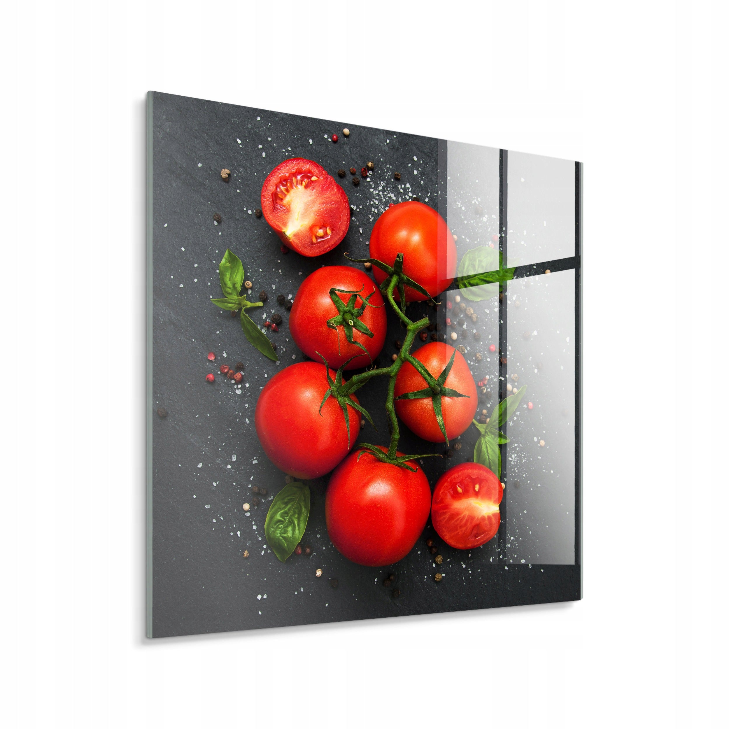 STYLER Tablou pe sticlă Glasspik roșii și busuioc 30 x 30 cm, decor modern de perete pentru living, dormitor și casă