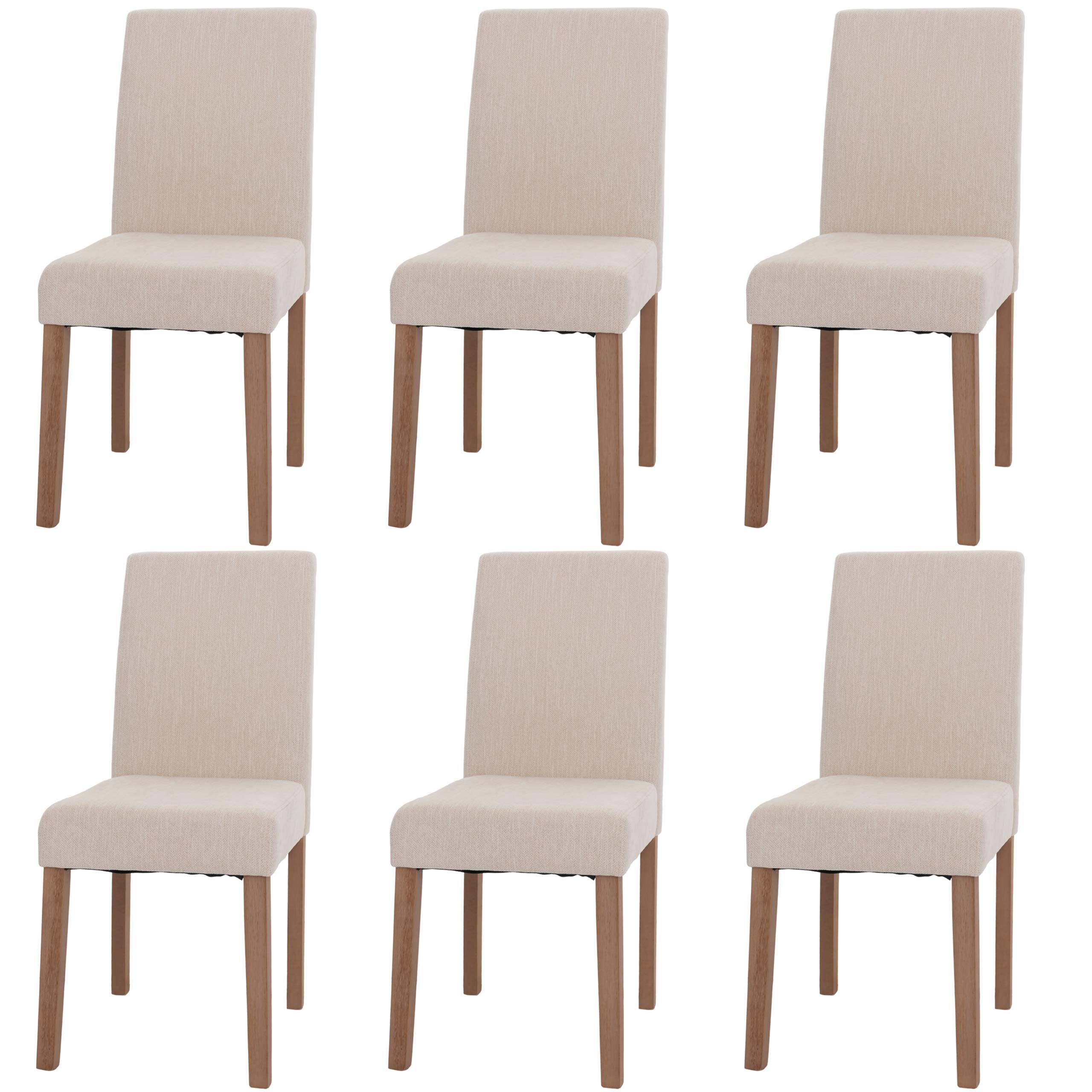 Zestaw 6 krzeseł do jadalni Littau, krzesło kuchenne z wysokim oparciem, tkanina/tkanina szenilowa drewno ~ kremowy, nogi w kolorze naturalnym