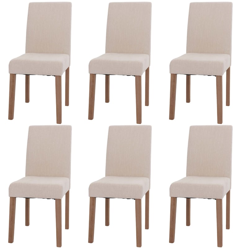 Zestaw 6 krzeseł do jadalni Littau, krzesło kuchenne z wysokim oparciem, tkanina/tkanina szenilowa drewno ~ kremowy, nogi w kolorze naturalnym