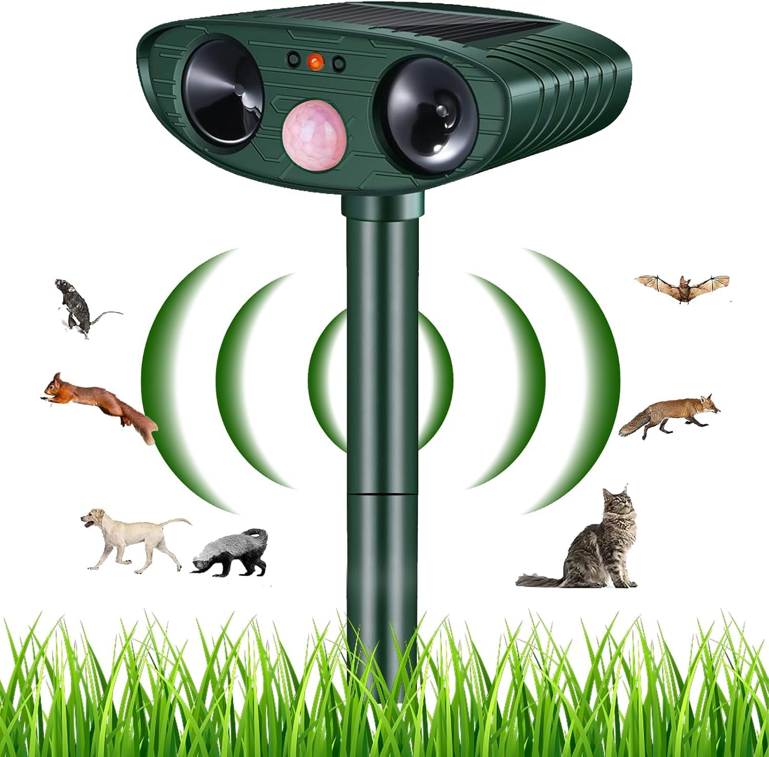Répulsif Chien Extérieur Répulsif Chat Solaire, Répulsif Animaux à Ultrasons à 360° Repulsif Chat Extérieur, Étanche IP55 Anti Chat Extérieur étanche