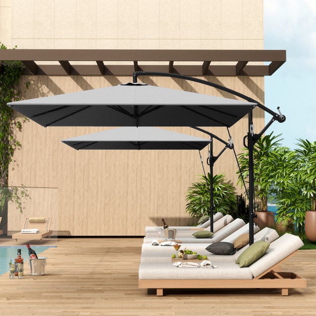 Ombrellone Da Giardino 3x2.43 M – Tenda Antivento In Poliestere Con Manovella E Inclinazione, Colore Sabbia