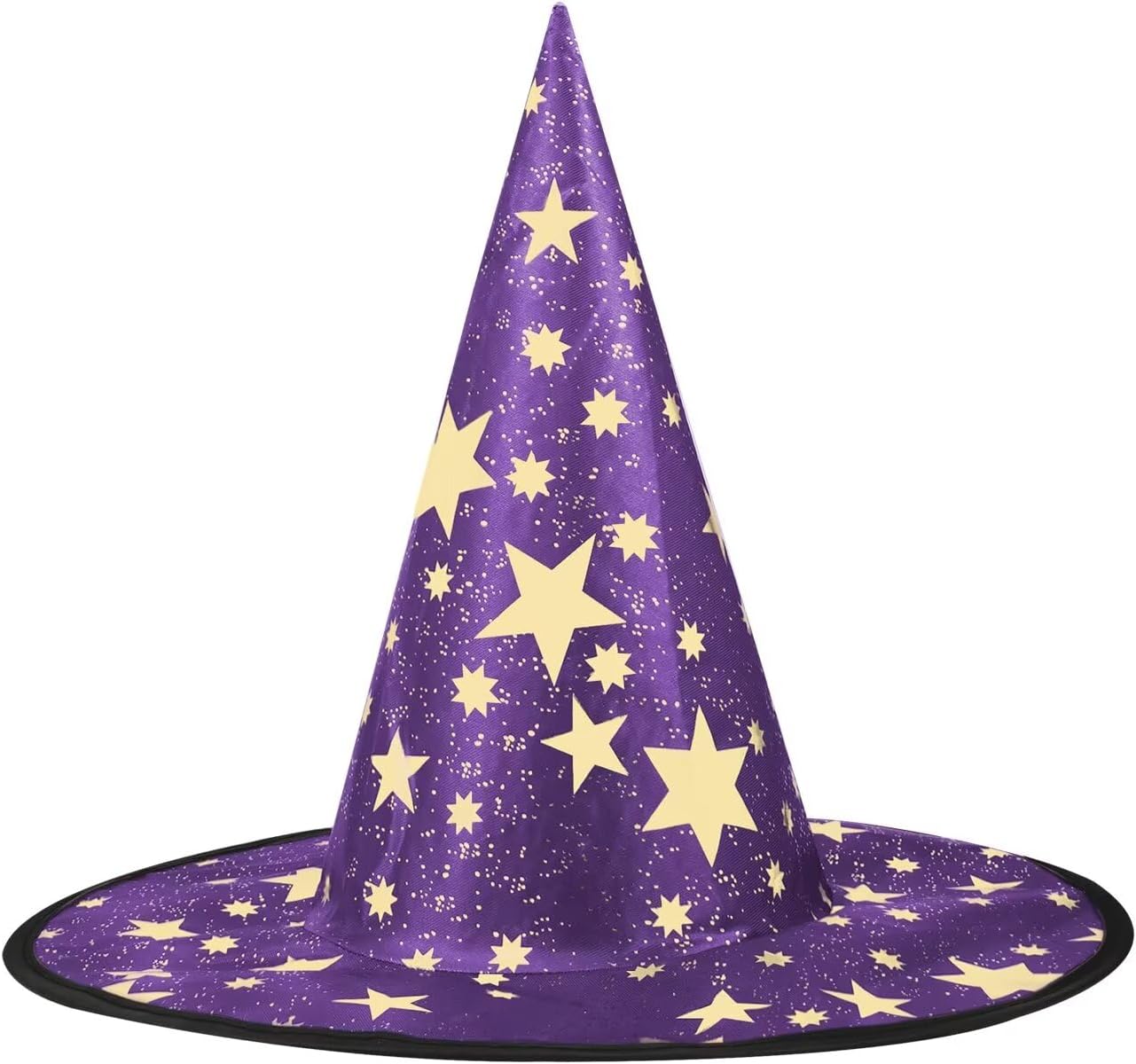KINBOM Chapeau De Sorcière Étoile Enfant – 38×36 Cm Pliable, Parfait Pour Halloween, Cosplay & Décoration Fête (Noir & Étoiles Dorées)
