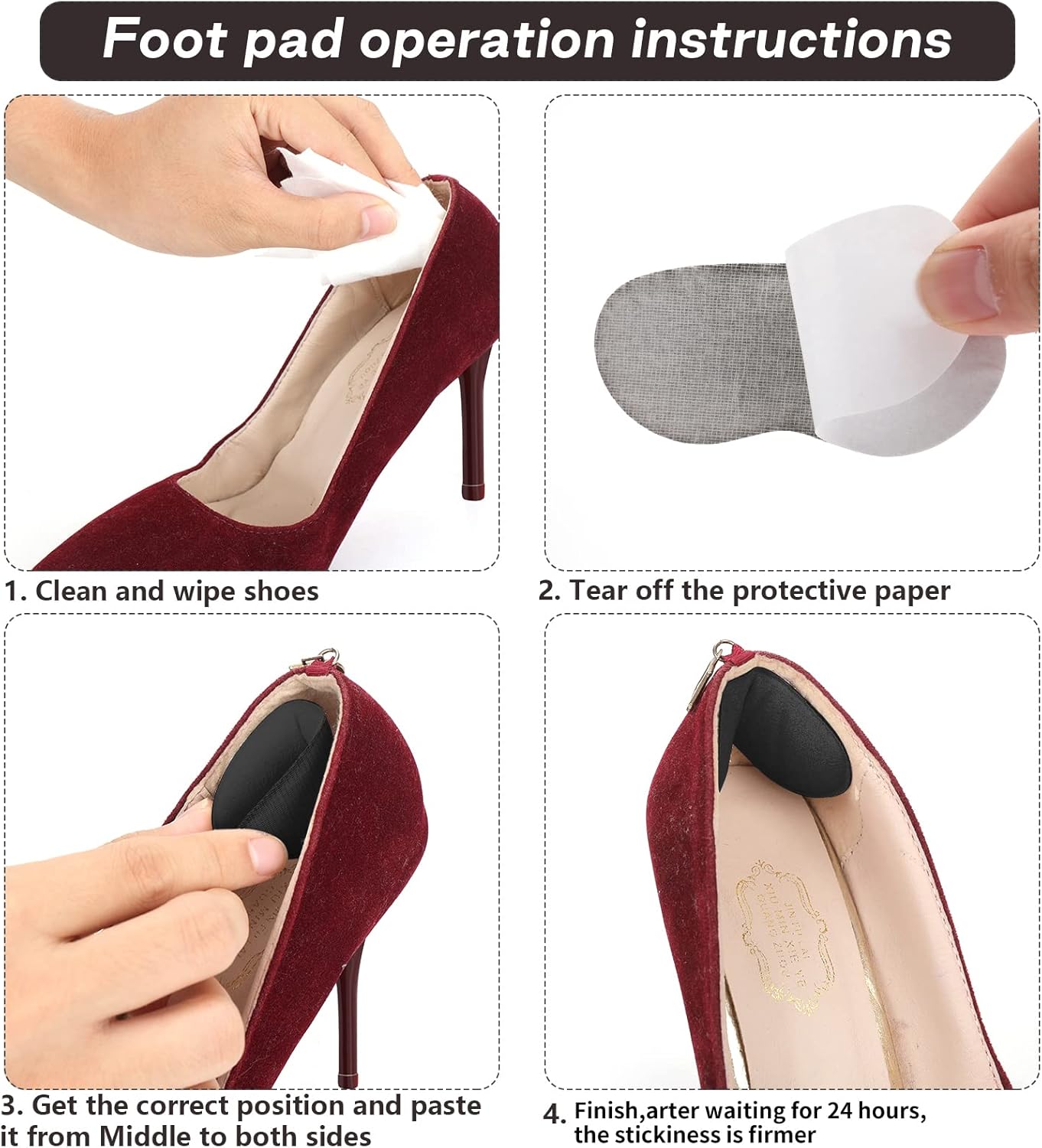 (Noir) 4 paires de coussinets de talon auto-adhésifs pour chaussures larges et surdimensionnées : empêchent les glissements et les ampoules dues aux - 3