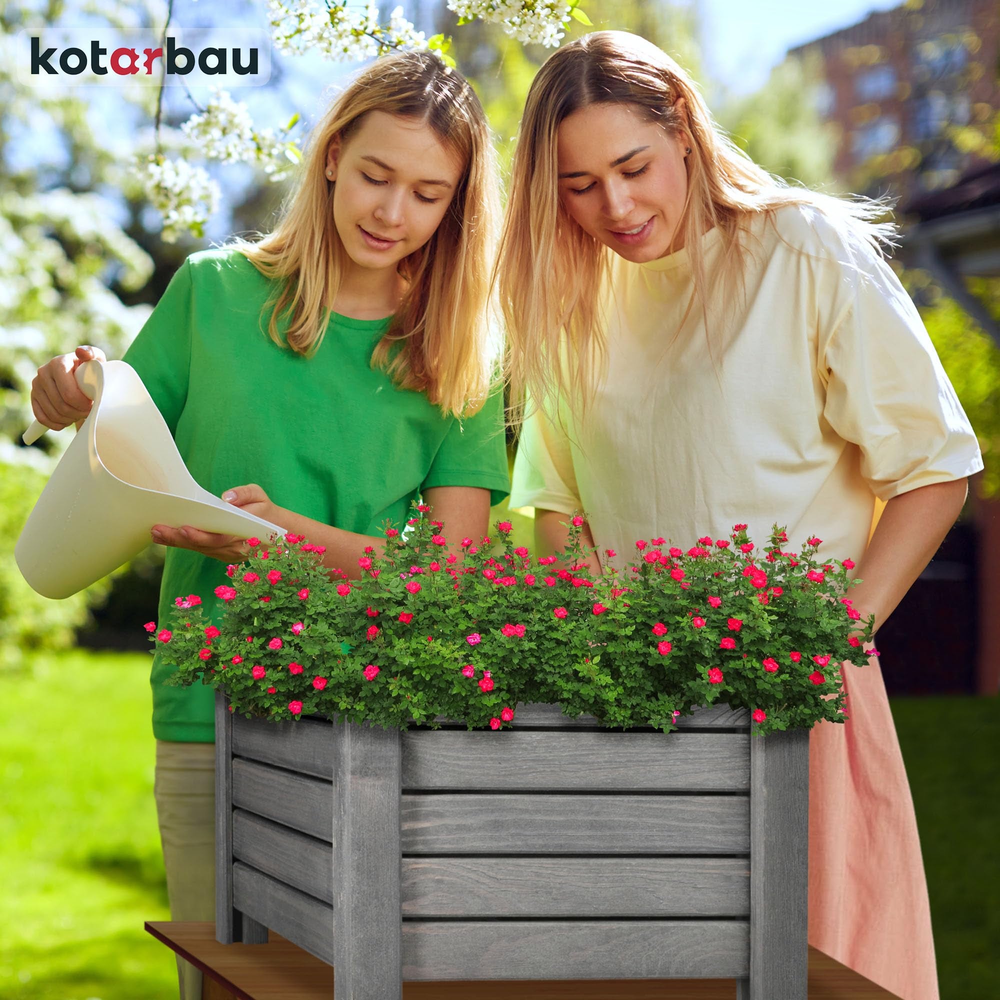 KOTARBAU Pot de fleurs en bois 38 x 38 x 30 cm Jardinière en pin carbonisé Pot de plantes Jardinière - Idéal pour jardin terrasse balcon - Anthracite - 9