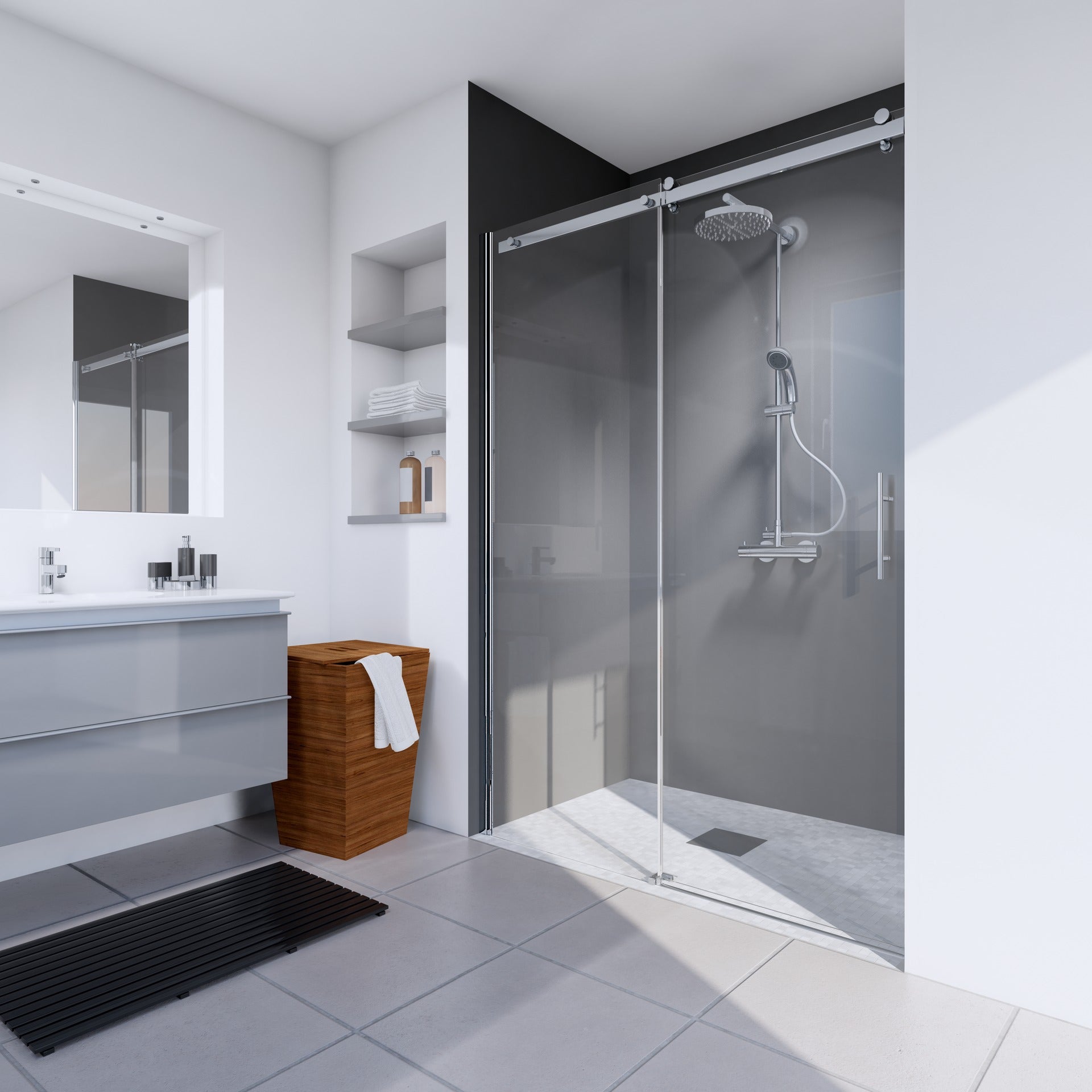 Lot 3 panneaux muraux ANTHRACITE finition Brillant L. 90 cm x 210 cm, SCHULTE DecoDesign COULEUR, revêtement hydrofuge pour salle de bains, 2ème choix - 3