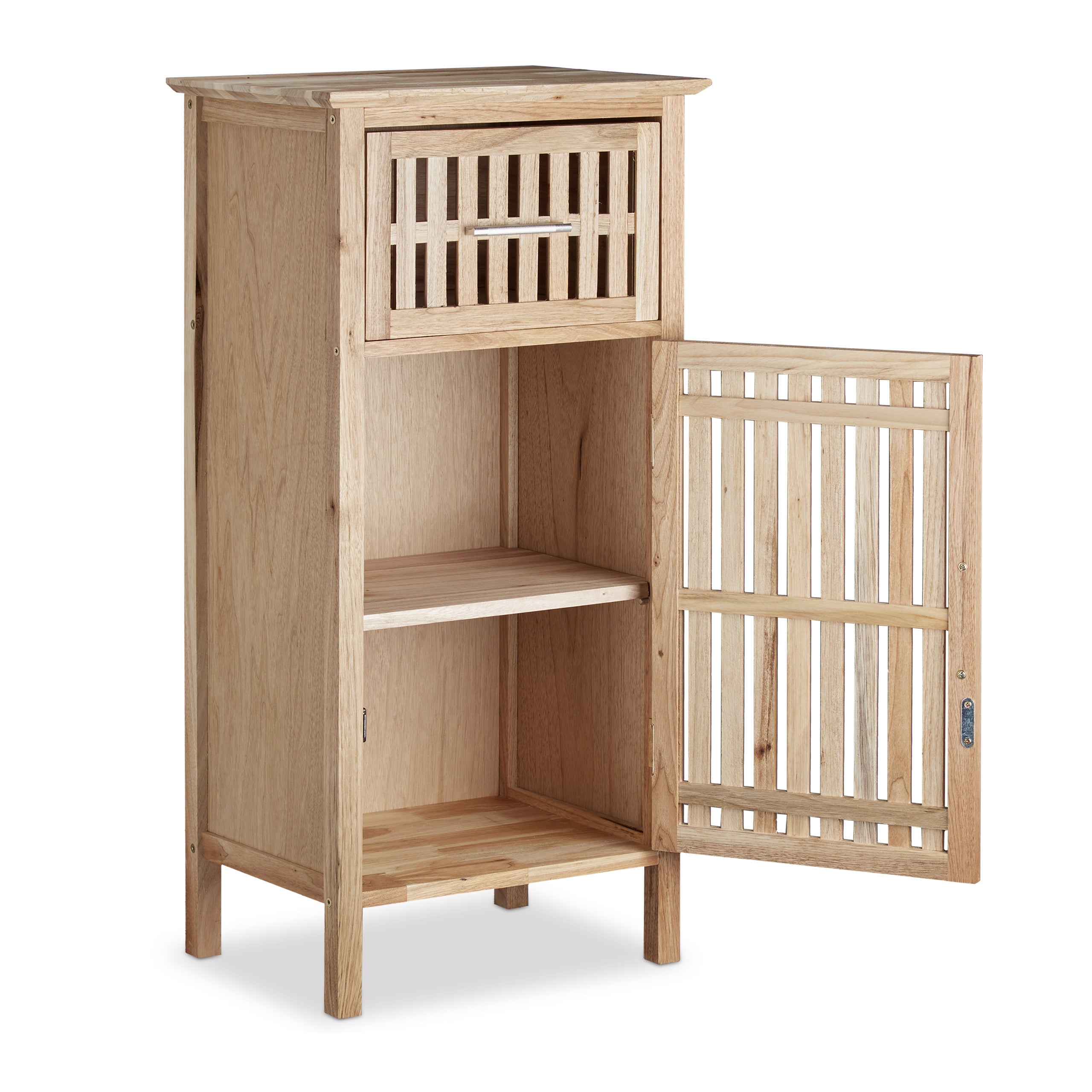 Meuble de salle de bain étroit noyer étagère rangement armoire porte tiroir HxlxP: 82 x 40 x 29 cm, nature, Relaxdays - 9