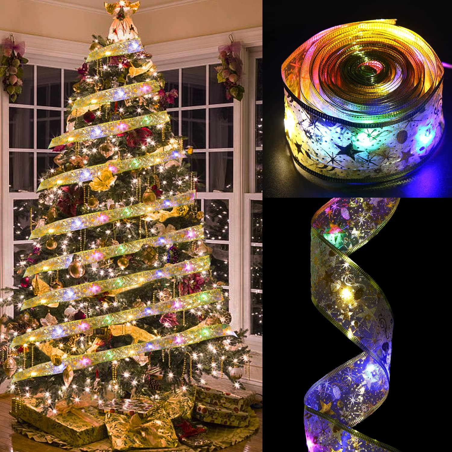 4 Rotoli Di Ghirlande Natalizie Per Albero, Colori Oro, Argento, Rosso, Verde, 1,5 Metri Ciascuno, Decorazioni Festive