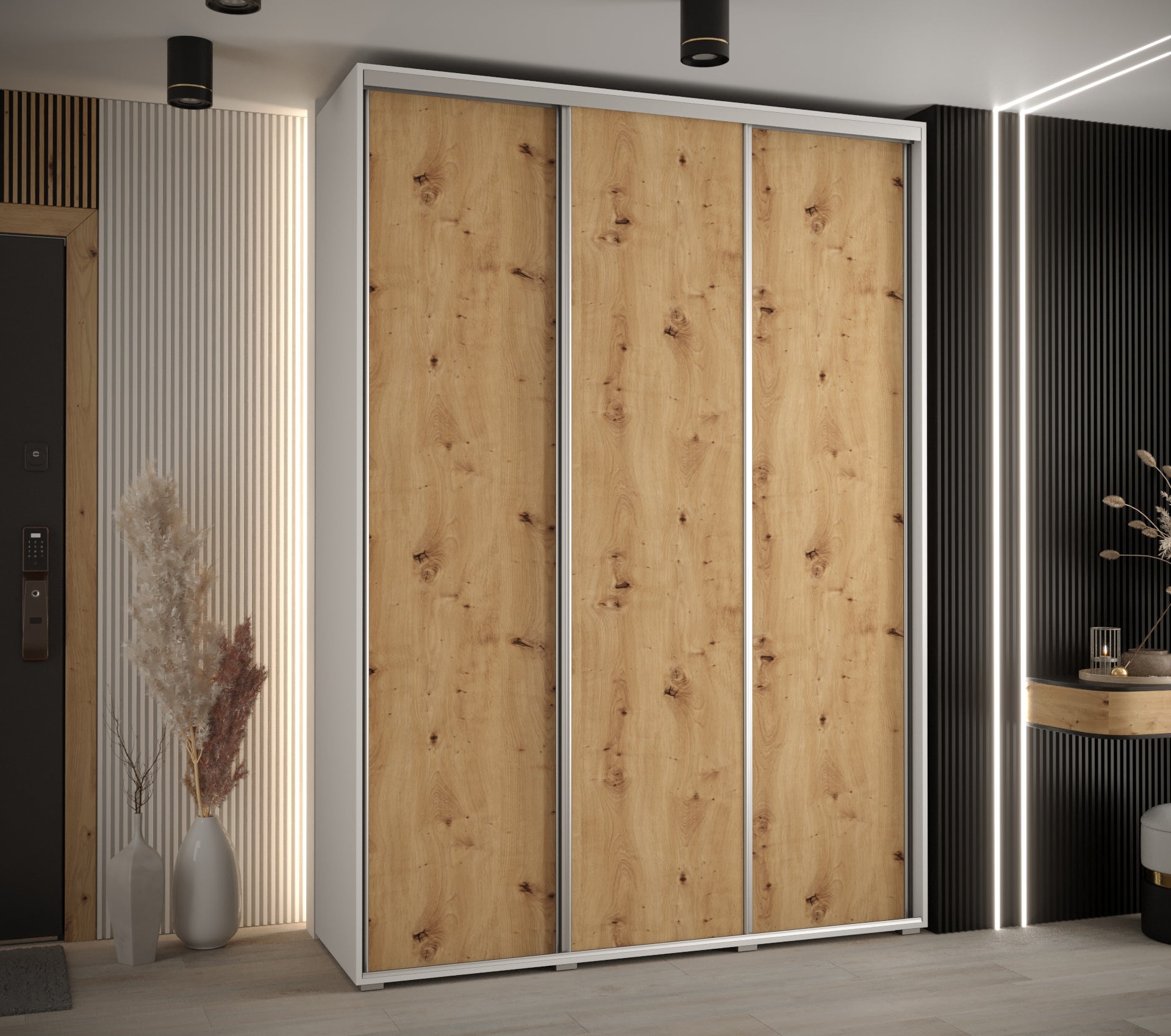 Szafa przesuwna wysoka Davos 1 180 x 60 x 235,2 cm biały + artisan + u. srebrny - Abiks Meble - 2