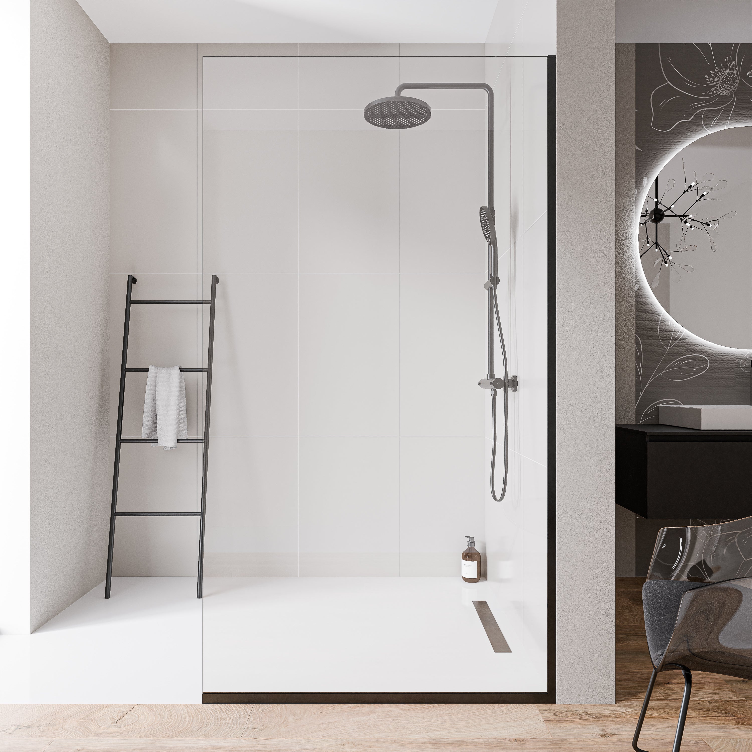 Bernstein Ścianka prysznicowa 150cm kabina EX102-2 Walk-In szkło ESG 10mm z powłoką Nano - profil ścienny i profil podłogowy - 2
