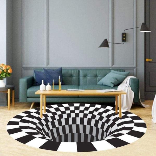 Tapis rond illusion d'optique 3D, noir et blanc, non tissé, décoration d'intérieur, pour chambre à coucher, 60 cm) - 4